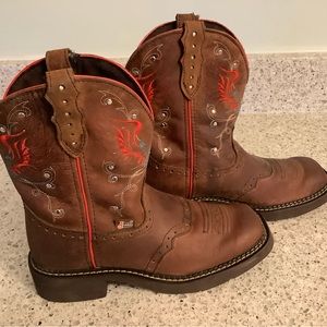 JUSTIN GYPSY Women's L9602 Cowgirl Brown Embroidered Leather Boots Size 6 6B